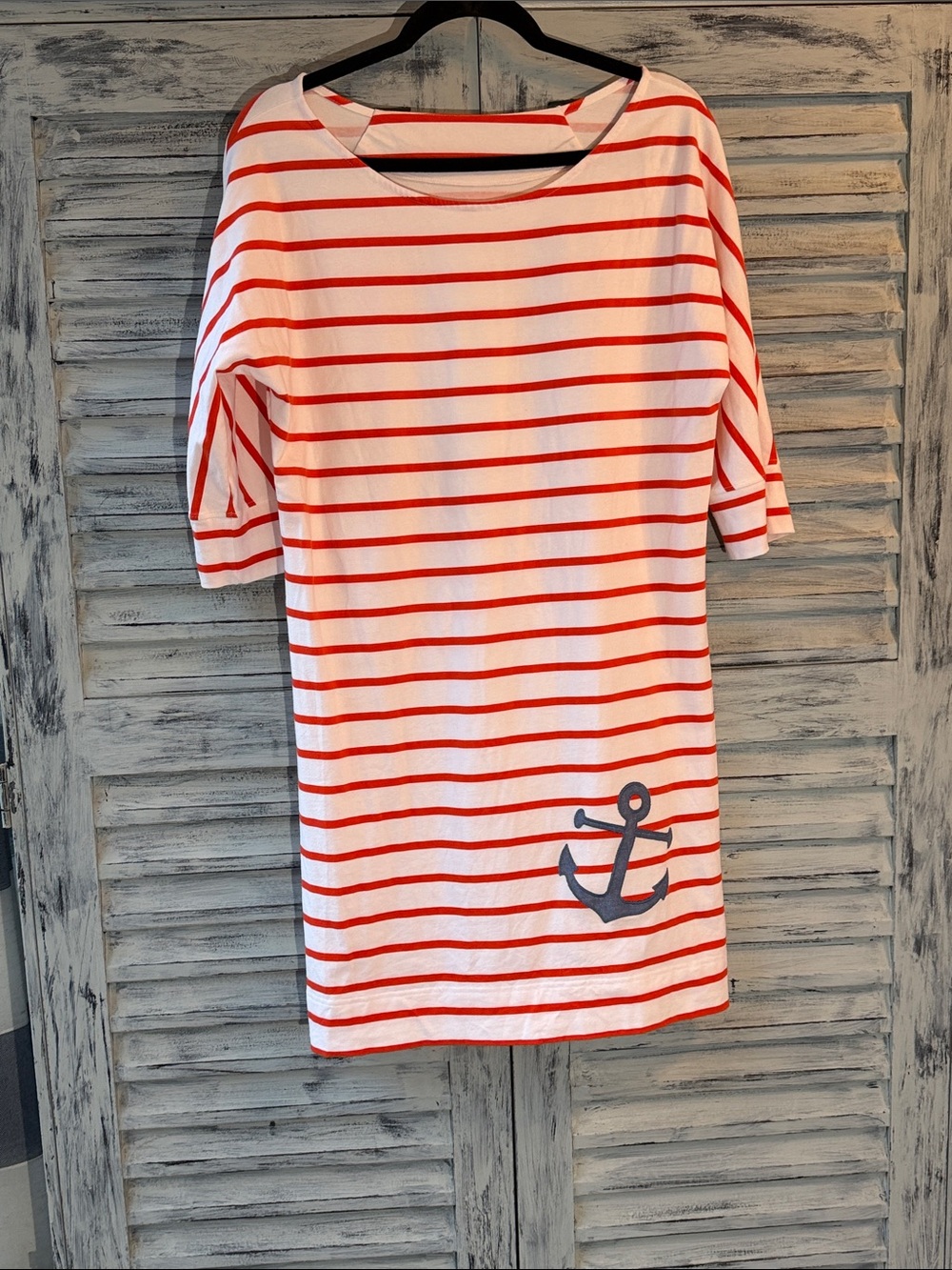 Kelly's Kids Orange & White Striped Casual Dress with Anchor Size L